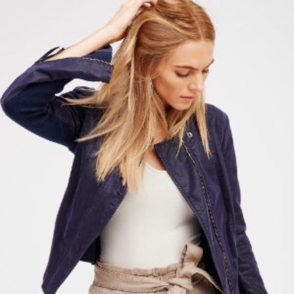 Free People Navy Blue Vegan Leather  Jacket